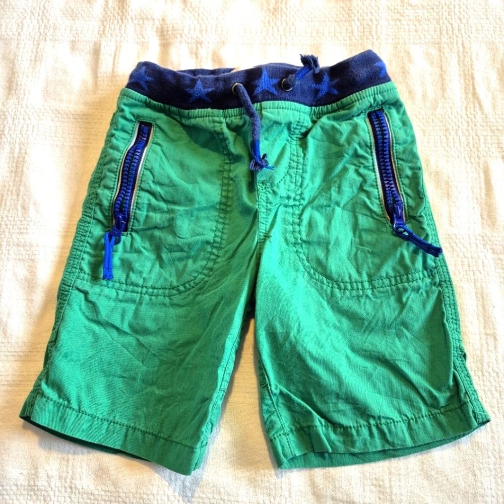 Mini Boden boys 4 Years green & navy soft waisted shorts guc